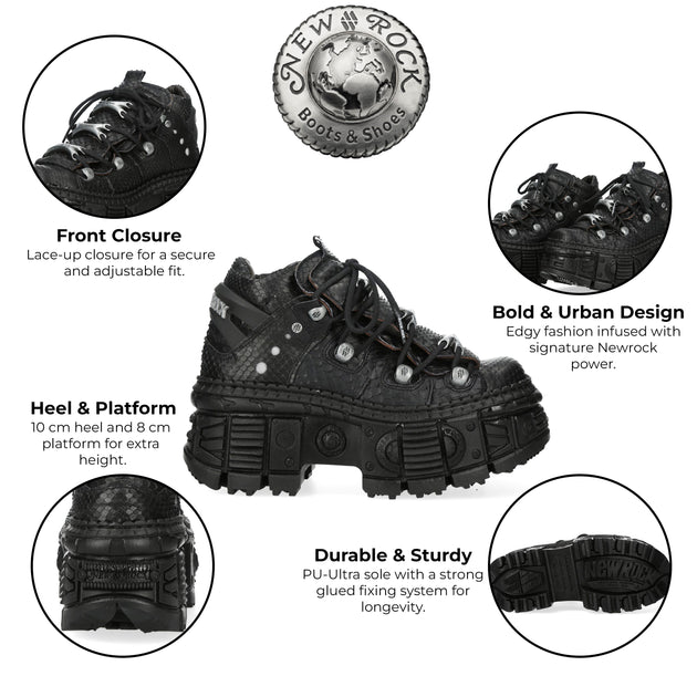 New Rock M-106WALL-C65 Python Black Leather Platform Ankle Boots Black EU 45 3