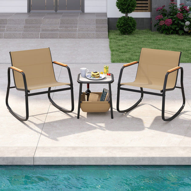 Hivvago 3 Piece Rocking Bistro Chairs and Side Table Set Black 4