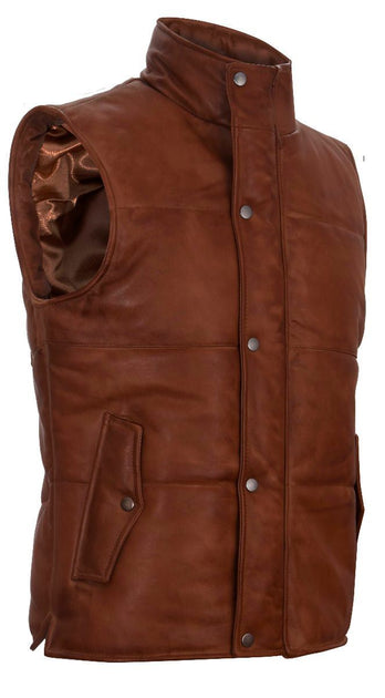 Infinity Men's Puffer Leather Waistcoat Brown Large 4