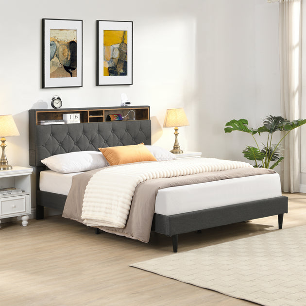 Streamdale Queen Upholstered Platform Bed Frame Dark Grey 2