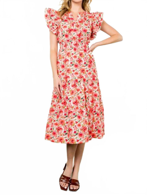 Robe Mi-longue à Volants et Imprimé Floral THML Rose Small 2