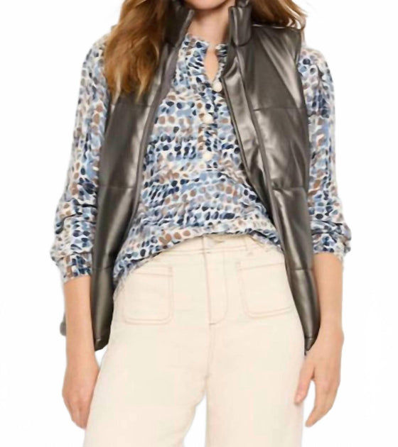 Nic + Zoe Metallic Faux Puffer Vest Beige Medium 2
