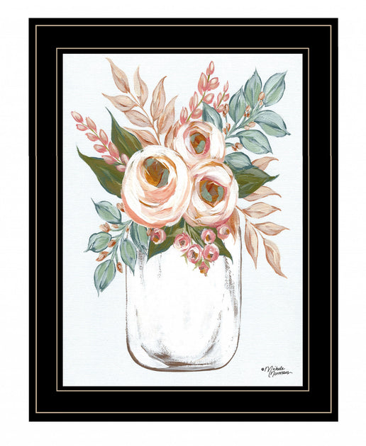 Hivvago Floral Jar 2 Framed Print Wall Art Black 3