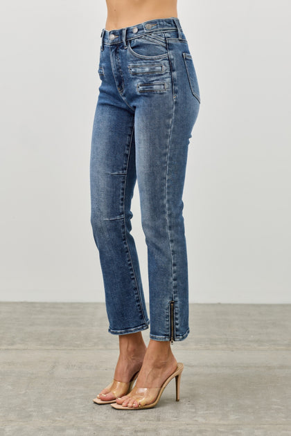 TRUEDAMES Mid Rise Skinny Crop Tummy Control Blue US 10 4