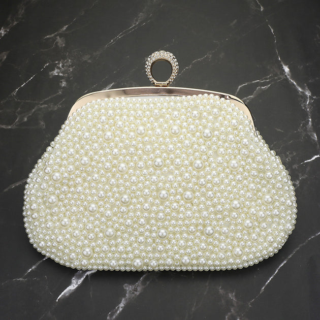 FASHNZFAB Pearl Embellished Clutch Bag White One Size 3