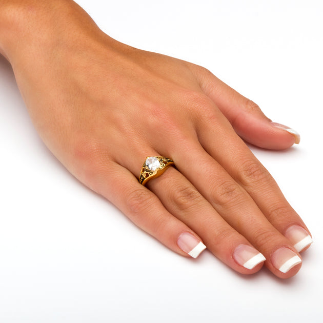 Palm Simulated Birthstone Gold-Plated Filigree Ring Multi US 6 4