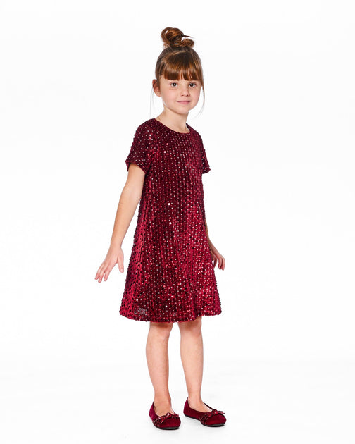 Deux par Deux Velvet Short Sleeve Dress Red 4T 3
