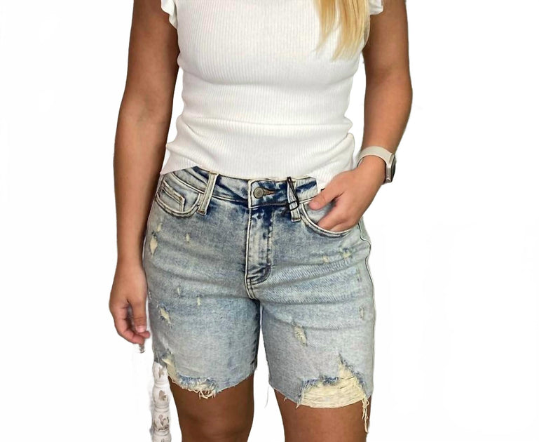 Judy Blue Boyfriend Shorts Blue Large 4
