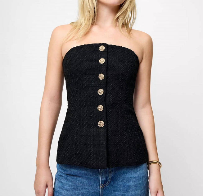 French Connection Structured Tweed Strapless Top Black US 8 2
