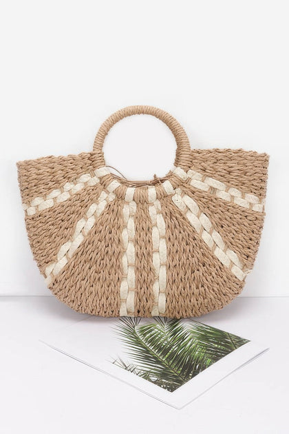 FASHNZFAB Faux Straw Tote Bag Beige One Size 3