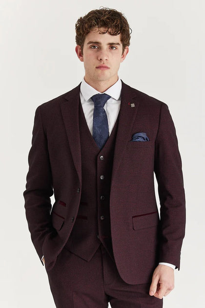 Infinity Men's Wine Suit Blazer Prince Of Wales Red US 38 Regular 2