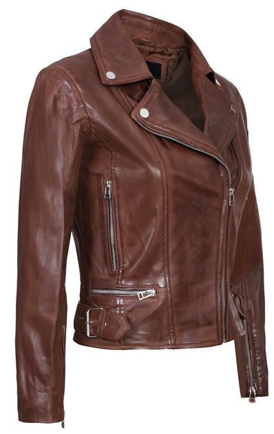 Infinity Stockholm Womens Leather Biker Jacket Brown Large 3