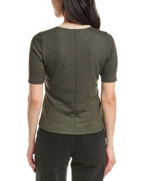 rag & bone The Knit Contrast Ringer T-Shirt Green Large 3