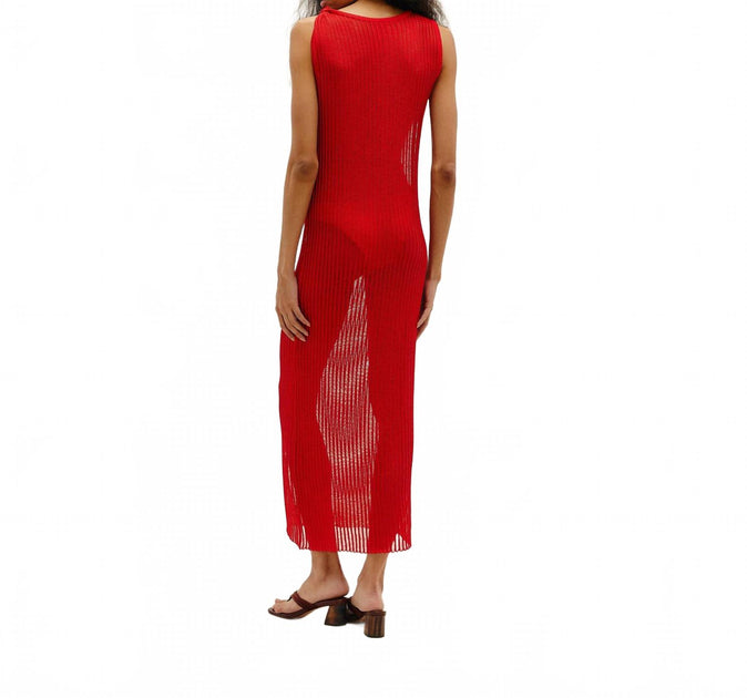 Haight Viscose Yarn Twisted Knit Sleeveless Shift Dress Red Small 3