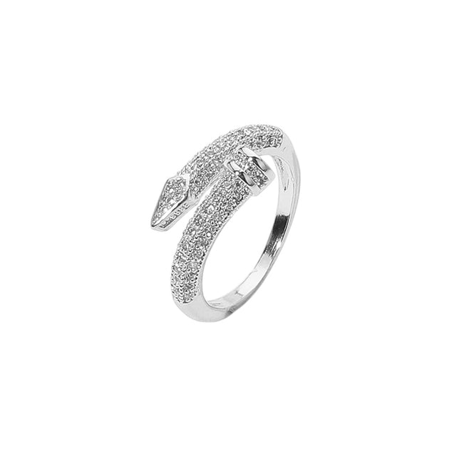 FASHNZFAB CZ Stone Paved Nail Adjustable Ring Silver One Size 3