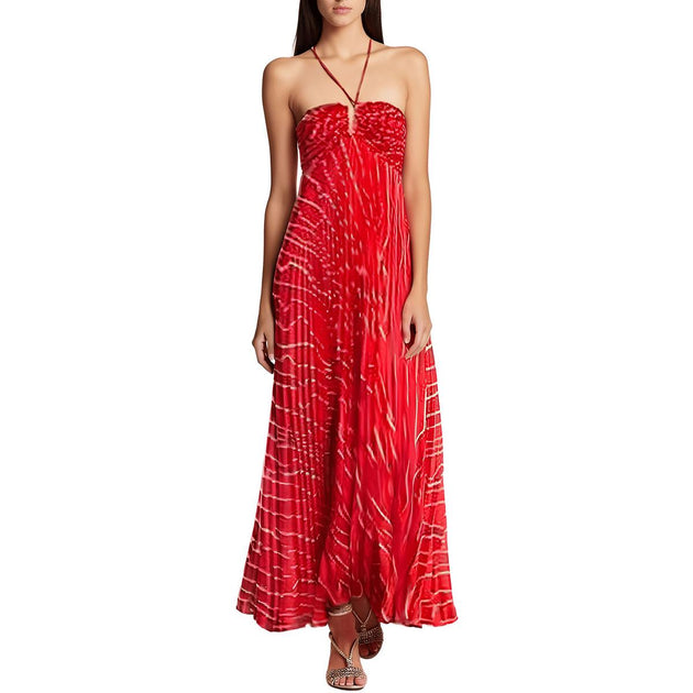 BCBGMAXAZRIA Womens Pleated Polyester Halter Dress