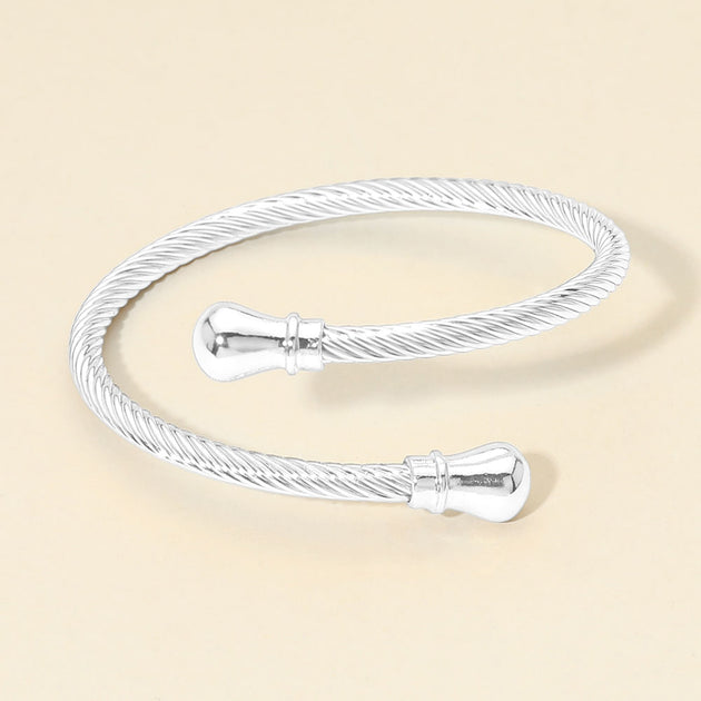 FASHNZFAB Twisted Metal Cable Bangle Bracelet Silver One Size 3