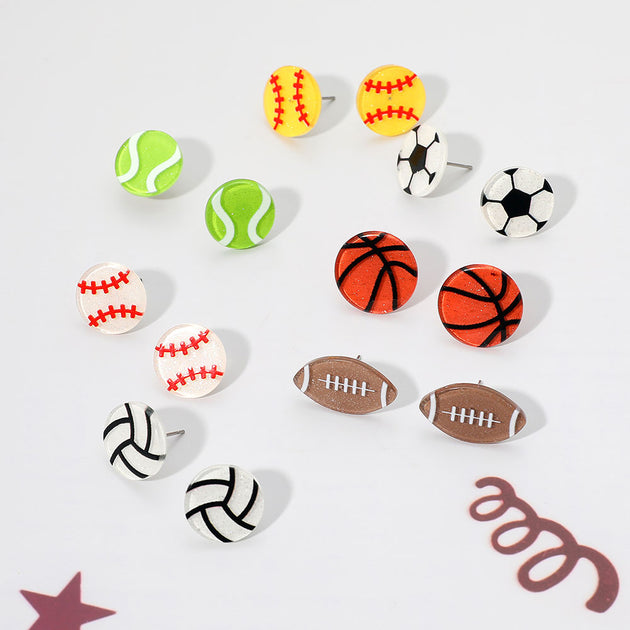 FASHNZFAB Resin Basketball Stud Earrings Brown 4