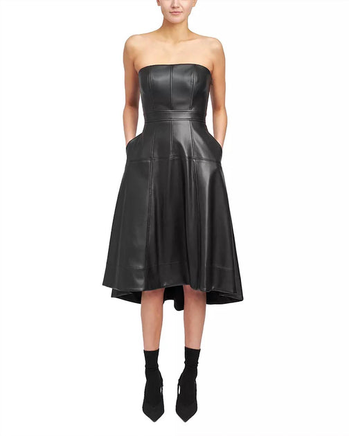 En Saison Dawn Faux Leather Bustier Midi-Dress In Black | ShopSimon En Saison Dawn Faux Leather Bustier Midi-Dress In Black | ShopSimon