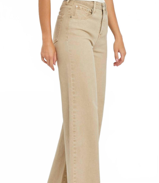 RISEN High Rise Tummy Control Wide Pants Beige 30 3