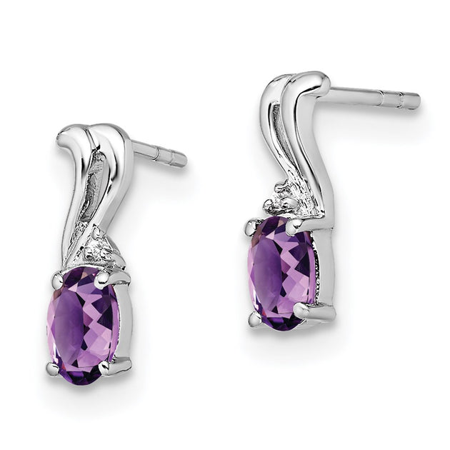Sterling Silver Amethyst Oval Earrings Purple 3