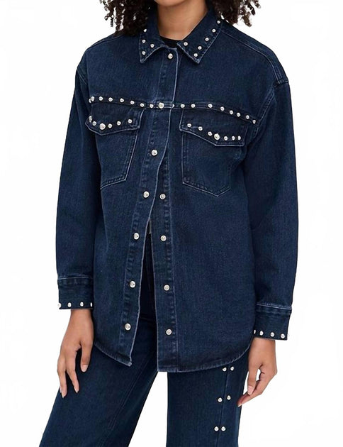 Moon River Button Up Stud Detail Denim Jacket Blue Medium 2