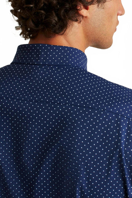 Bonobos Slim Fit Long Sleeve Dot Print Tech Shirt Blue Large 3