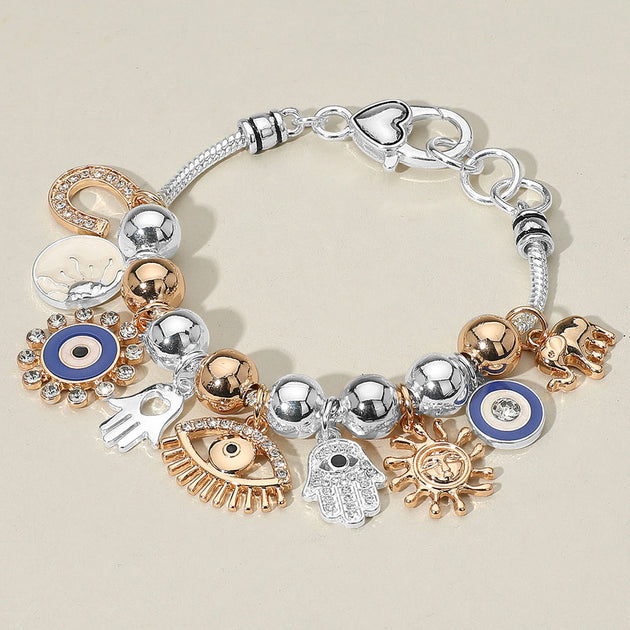 FASHNZFAB Charm Beaded Bracelet Two Tone Silver One Size 2