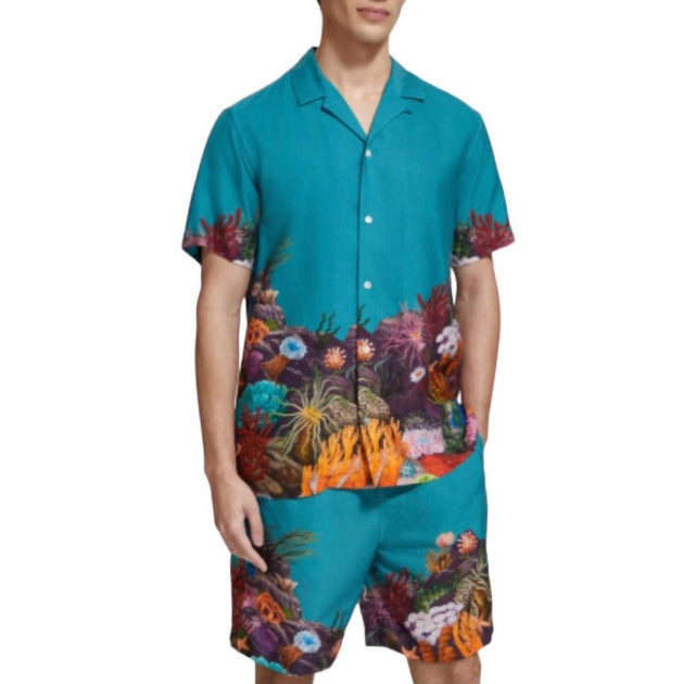 Scotch & Soda Placement Print Tencel Shirt Blue Small 2