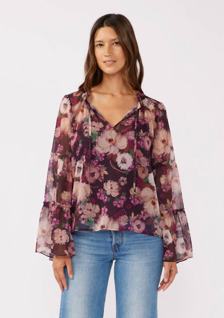 LOVESTITCH Bell Sleeve V-Split Neck Blouse Purple Large 2