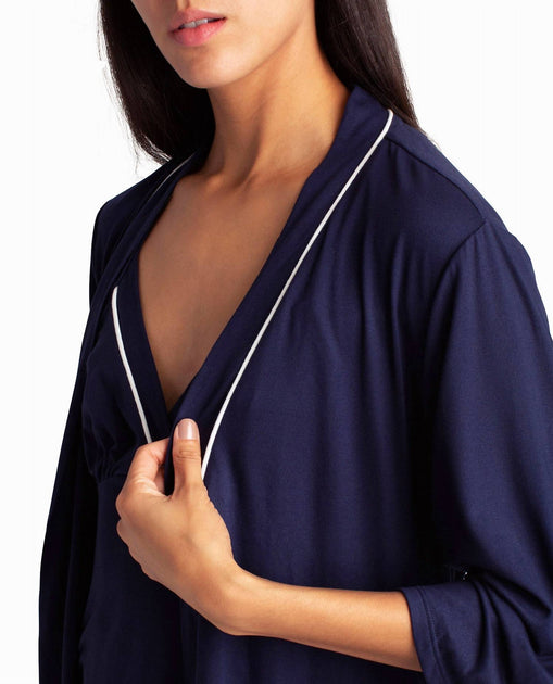 Nicole Miller Peached Jersey Three-Piece Sleepwear Set Blue Medium 4