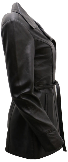 Infinity Womens Leather Long Biker Jacket Black Large 3
