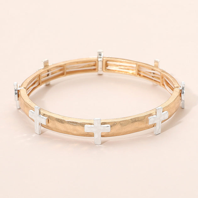 FASHNZFAB Cross Accent Stretch Bracelet Silver One Size 4