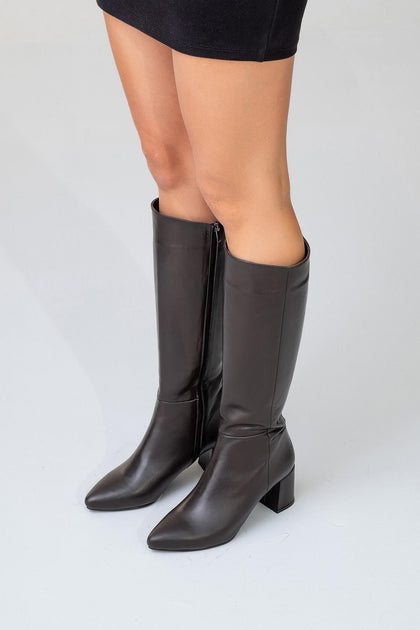 Forever & Always Sejas Leather Block Heel Knee-High Boot Grey US 7 4