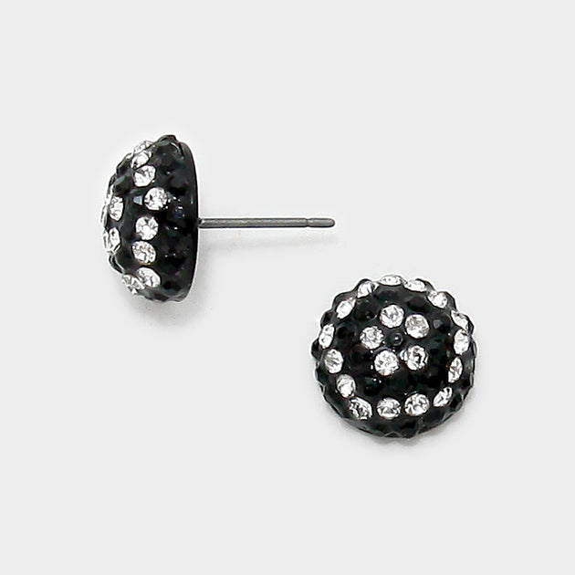 FASHNZFAB Crystal Shamballa Dome Stud Earrings Black 2