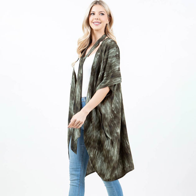 TRUEDAMES Ombre Tie-dye Kimono Wrap Poncho Gold One Size 3