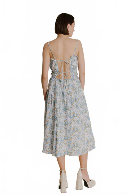 Aureum Corset Ruffle Midi Dress Blue Small 3