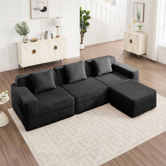 Streamdale Modular 3 Seat L Shape Sectional Sofa Black 2