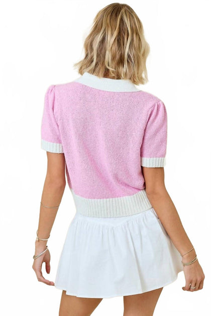 Day + Moon Terry Polo Top Pink Medium 3