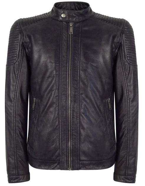 TruClothing Nehru Waschlederjacke Navy Medium 2