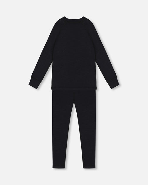 Deux par Deux Merino Wool Base Layer Set Black US 8 3