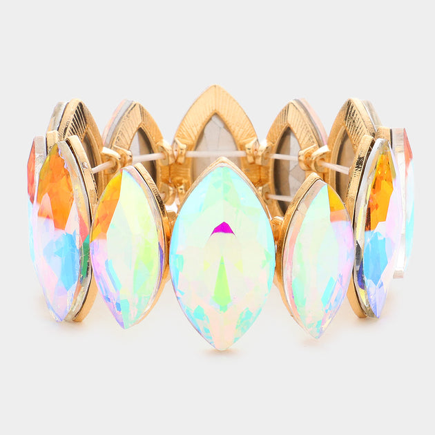 FASHNZFAB Marquise Stone Stretch Bracelet Gold Green One Size 2