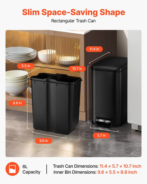 VVOR Slim Step Trash Can Black 6L 4