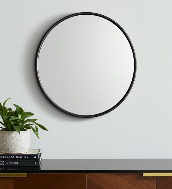 Hivvago Round Framed Accent Mirror Black 36in 2