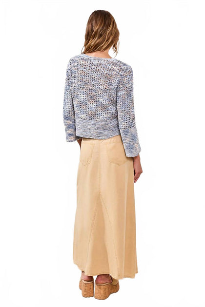 TRIBAL Open Stitch Crewneck Bell-Sleeve Sweater Multi XSmall 4