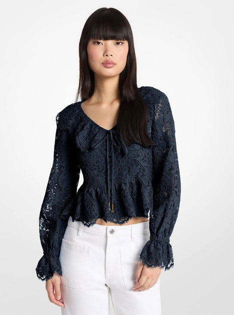Michael Kors Corded Floral Lace Blouse White Medium 2