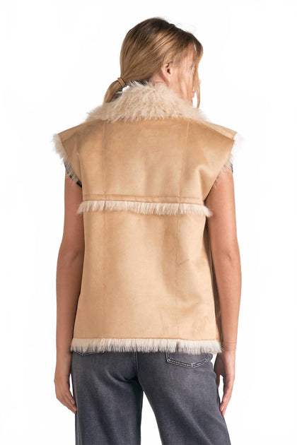 ELAN Eloise Gilet en Fourrure Beige Large 4