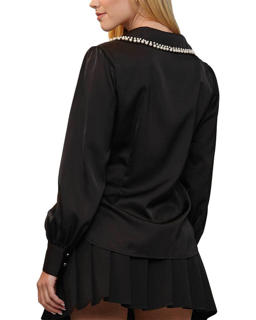 WHY DRESS Pearl Neck Button Up Dress Black Small 3