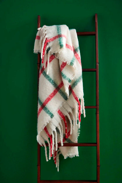 Mudpie Holiday Plaid Throw White 3