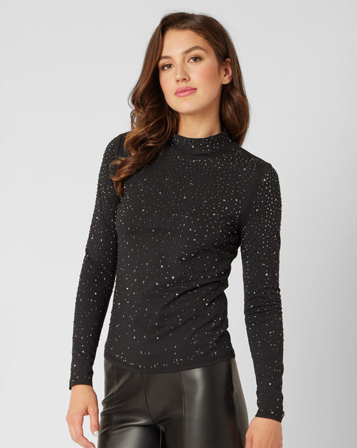 Adrienne Landau Mock Neck Top Black Small 2